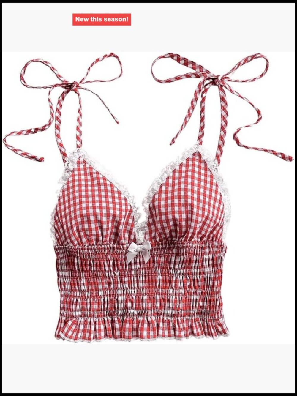 Gingham Crop Top with Lace V-Neck Cami Sleeveless Summer